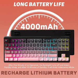 ATTACK SHARK M87 80% Wireless Gaming Keyboard, 87 Keys Rainbow Lights TKL Mechanical Feeling SA PBT Keyboard For Mac/Win, Wireless 5.0/2.4Ghz Dual Mode Pc Membrane Keyboards For Silent Office/Gaming