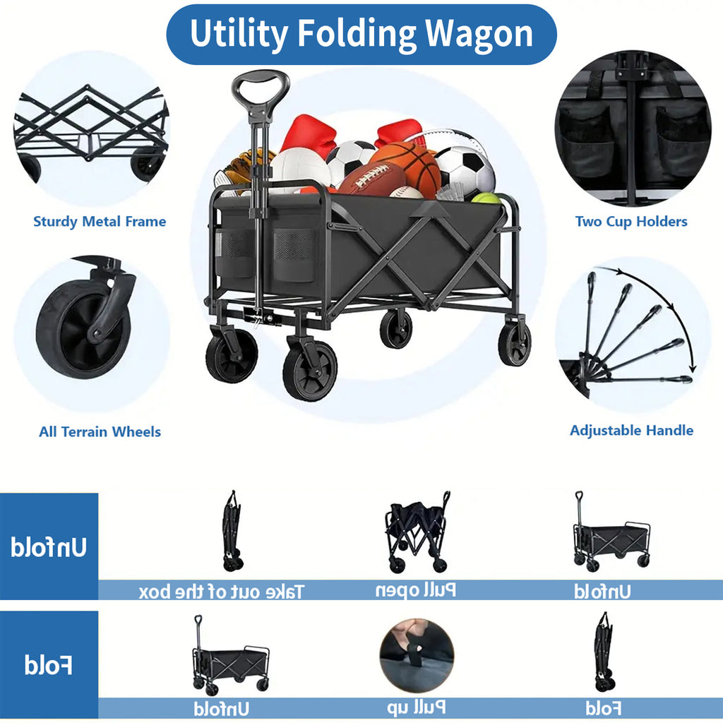 Heavy Duty Folding Camping Shopping Cart, Large Capacity