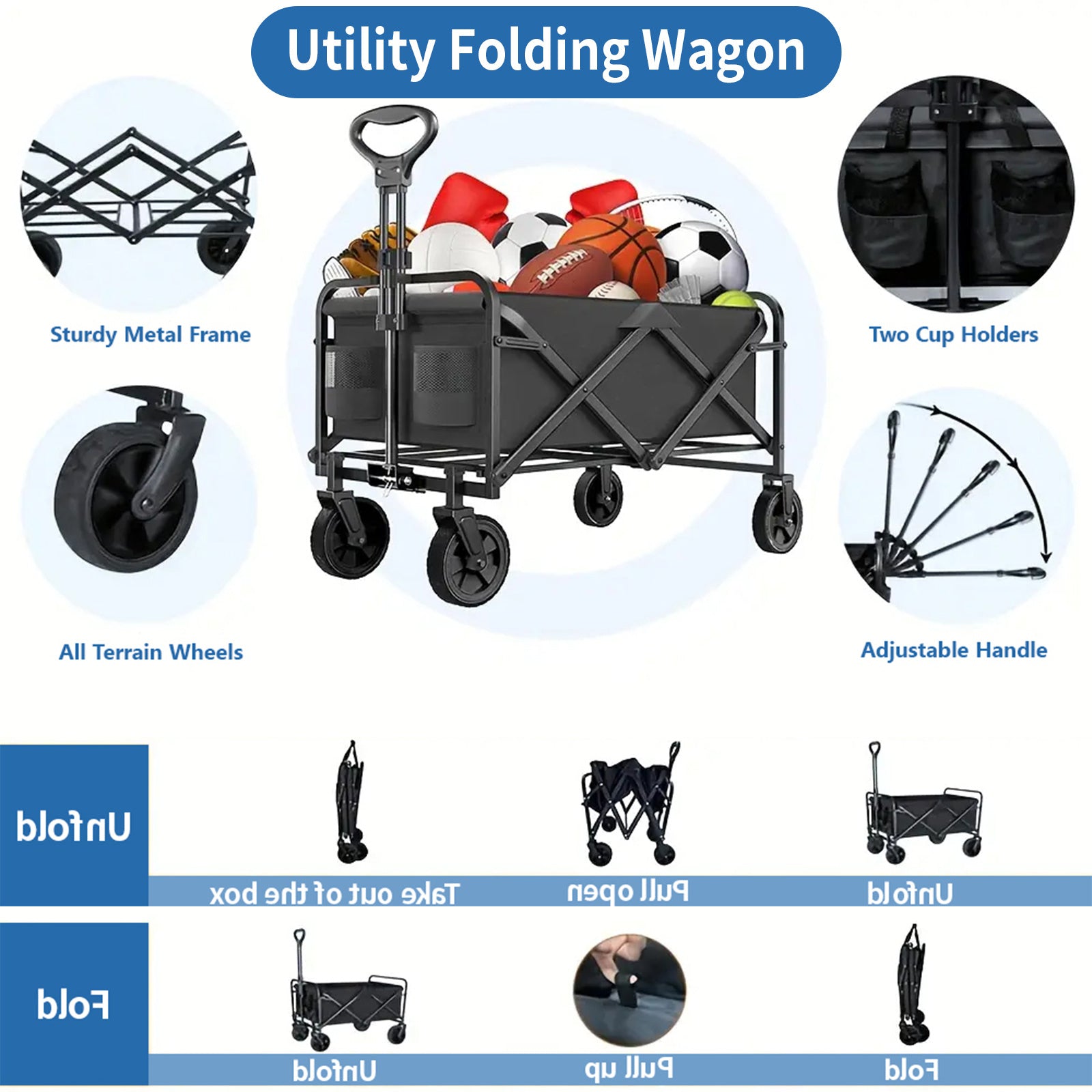 Heavy Duty Folding Camping Shopping Cart, Large Capacity