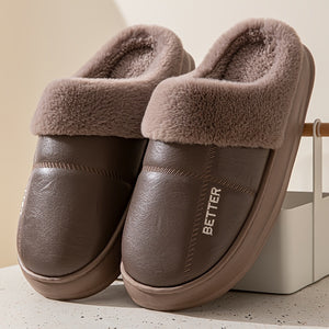 Men's Extra Large PU Slip-On Slippers with Plush Lining