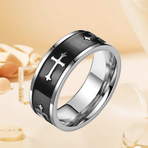 Classic Cross Corrosion Blackened Ring for Men