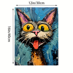 1pc Unframed Painting, Whimsical Cat Art Canvas Painting