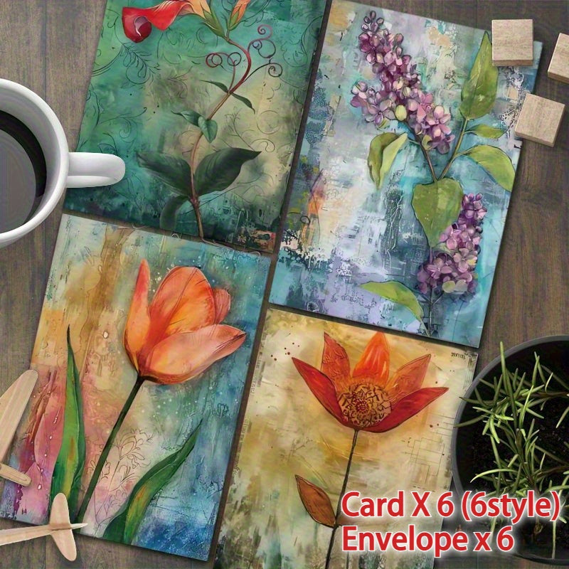 12 Spring Floral Greeting Cards Include 6 Cards and 6 Envelopes