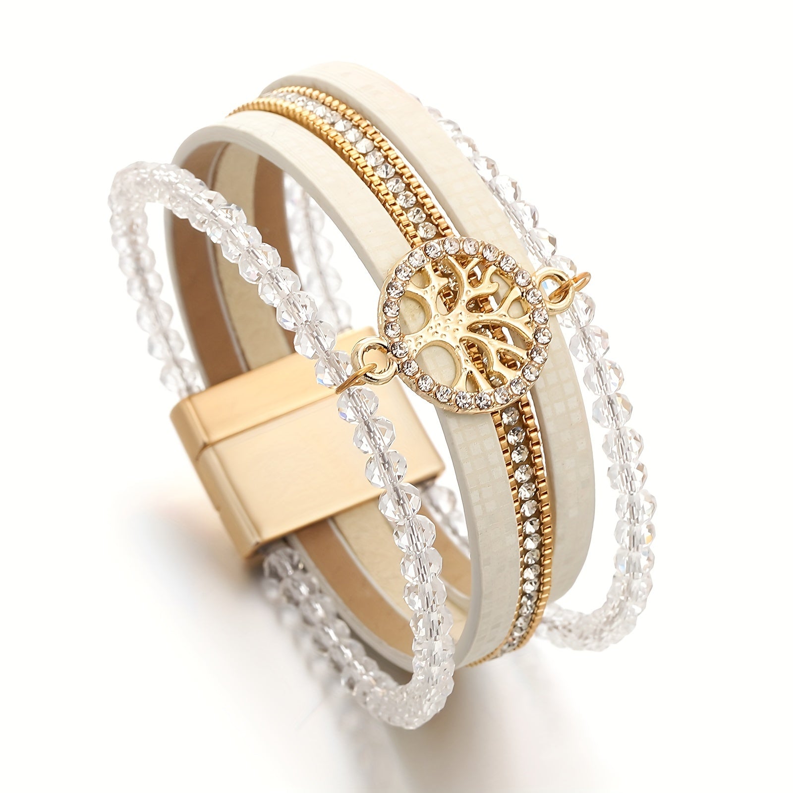 One Piece of Bohemian-Style Faux Leather Wrap Bracelets Featuring a Tree of Life Charm