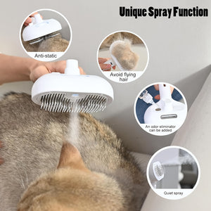 3-in-1 Cat Steam Brush with USB Charging, Stainless Steel Bristles & Release Button