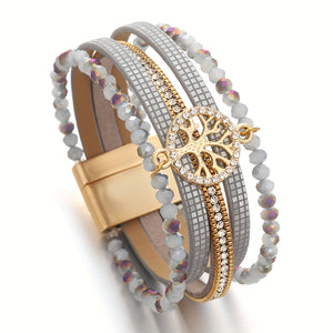 One Piece of Bohemian-Style Faux Leather Wrap Bracelets Featuring a Tree of Life Charm