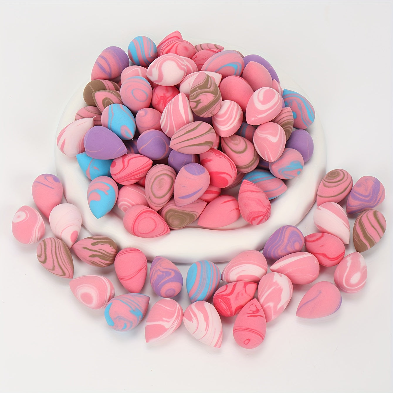 Dual-Color Mini Makeup Sponges Available in Packs of 10, 20, 30, 50, Or 100.