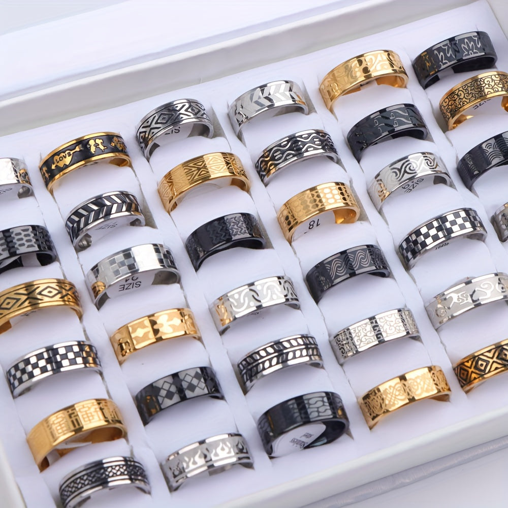10pcs/Lot - Fashion Retro Three Color Oil Dripping - Stainless Steel Rings for Men Women