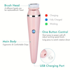 4-in-1 Electric Facial Cleansing Brush with Interchangeable Heads