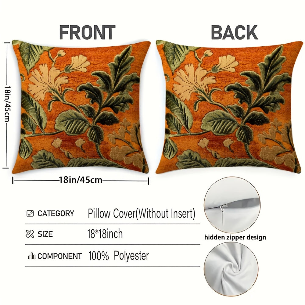 1pc Vintage Style Orange Square Pillow Cover, Double-Sided Maple Leaf Print