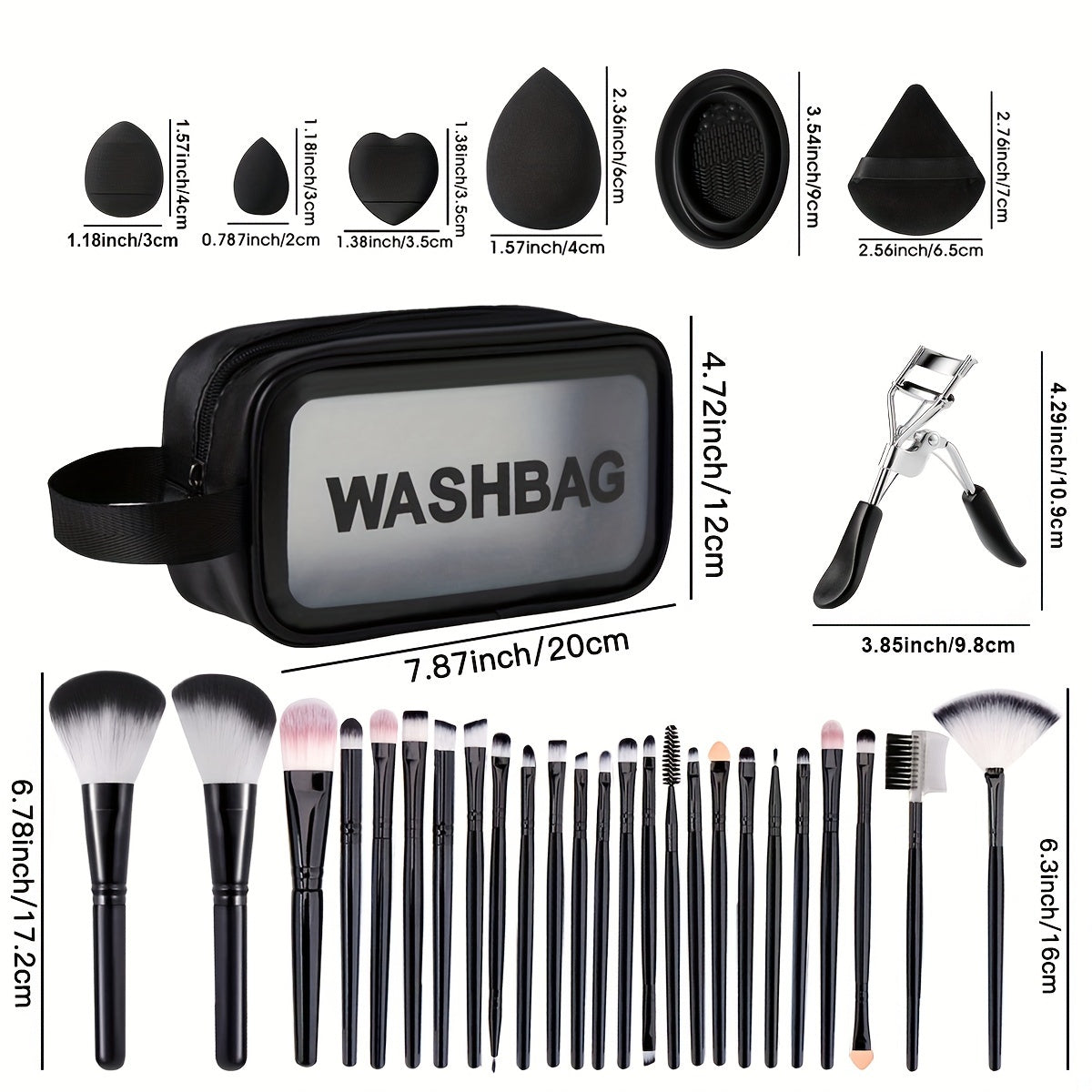 The Makeup Tool Set Includes Makeup Brushes, a Toiletry Bag, an Eyelash Curler and more