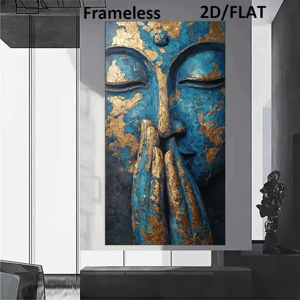 2D Flat, Large Modern Statue Canvas - Blue & Golden Hands