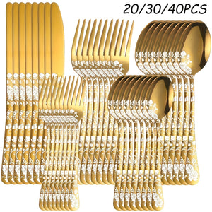 20/30/40pcs Elegant Golden Stainless Steel Cutlery Set