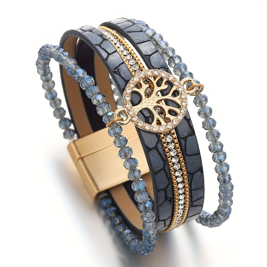 One Piece of Bohemian-Style Faux Leather Wrap Bracelets Featuring a Tree of Life Charm