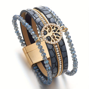 One Piece of Bohemian-Style Faux Leather Wrap Bracelets Featuring a Tree of Life Charm