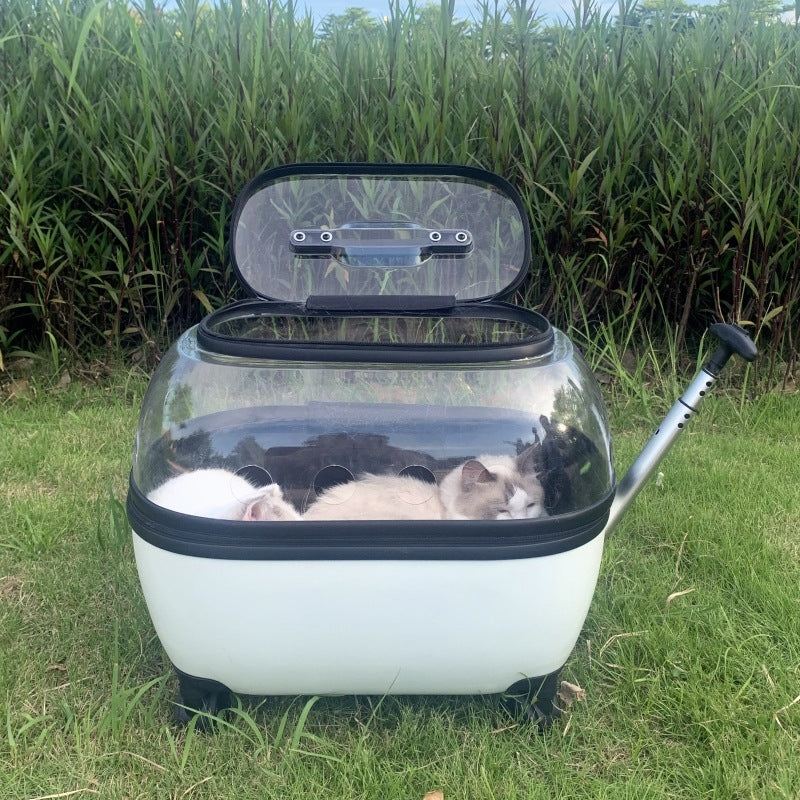 Large Capacity Cat Carrier with Rolling Wheels - Portable Pet Stroller for Outdoor Adventures