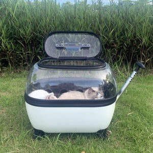 Large Capacity Cat Carrier with Rolling Wheels - Portable Pet Stroller for Outdoor Adventures