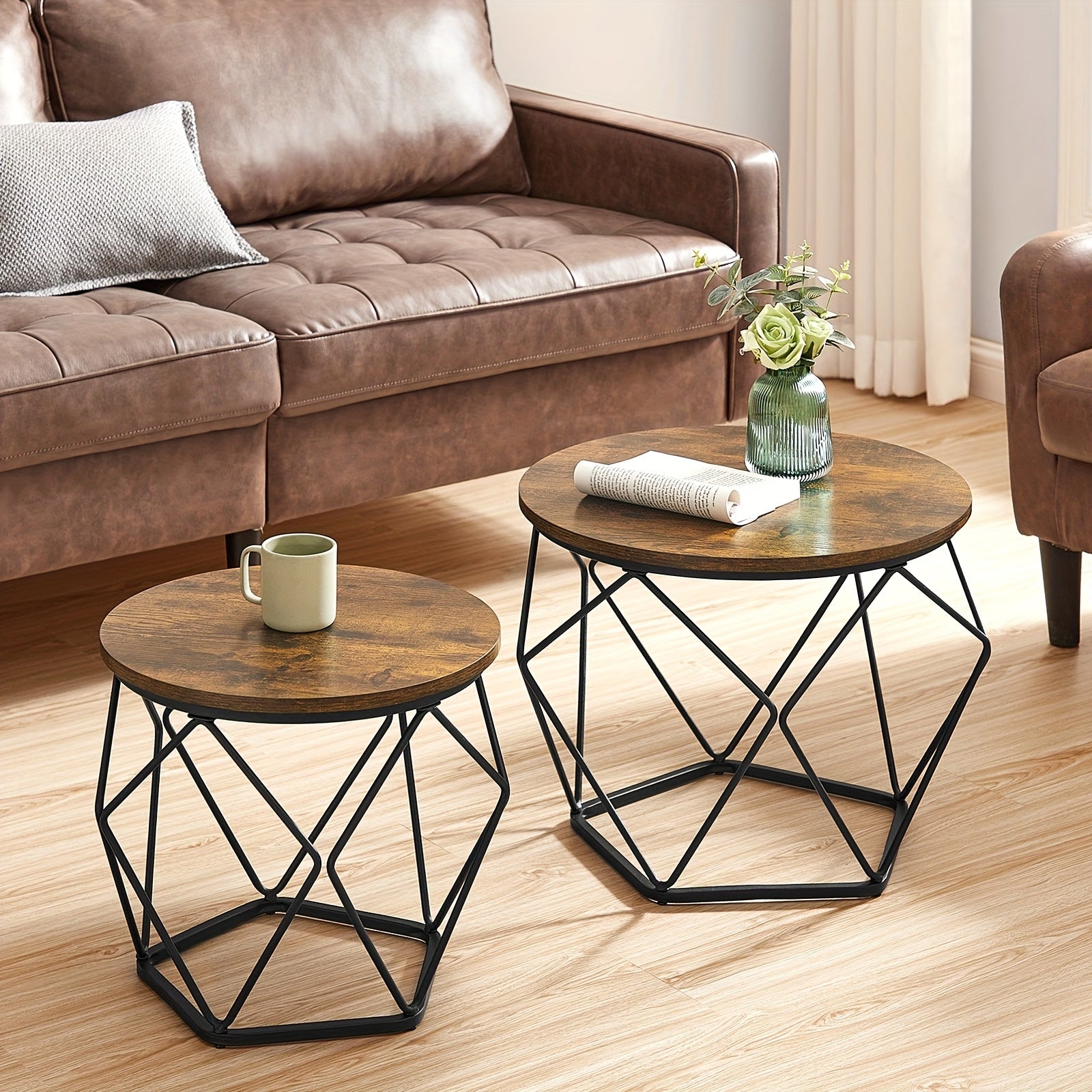 Coffee Table Set Of 2, Round Coffee & Side End Table