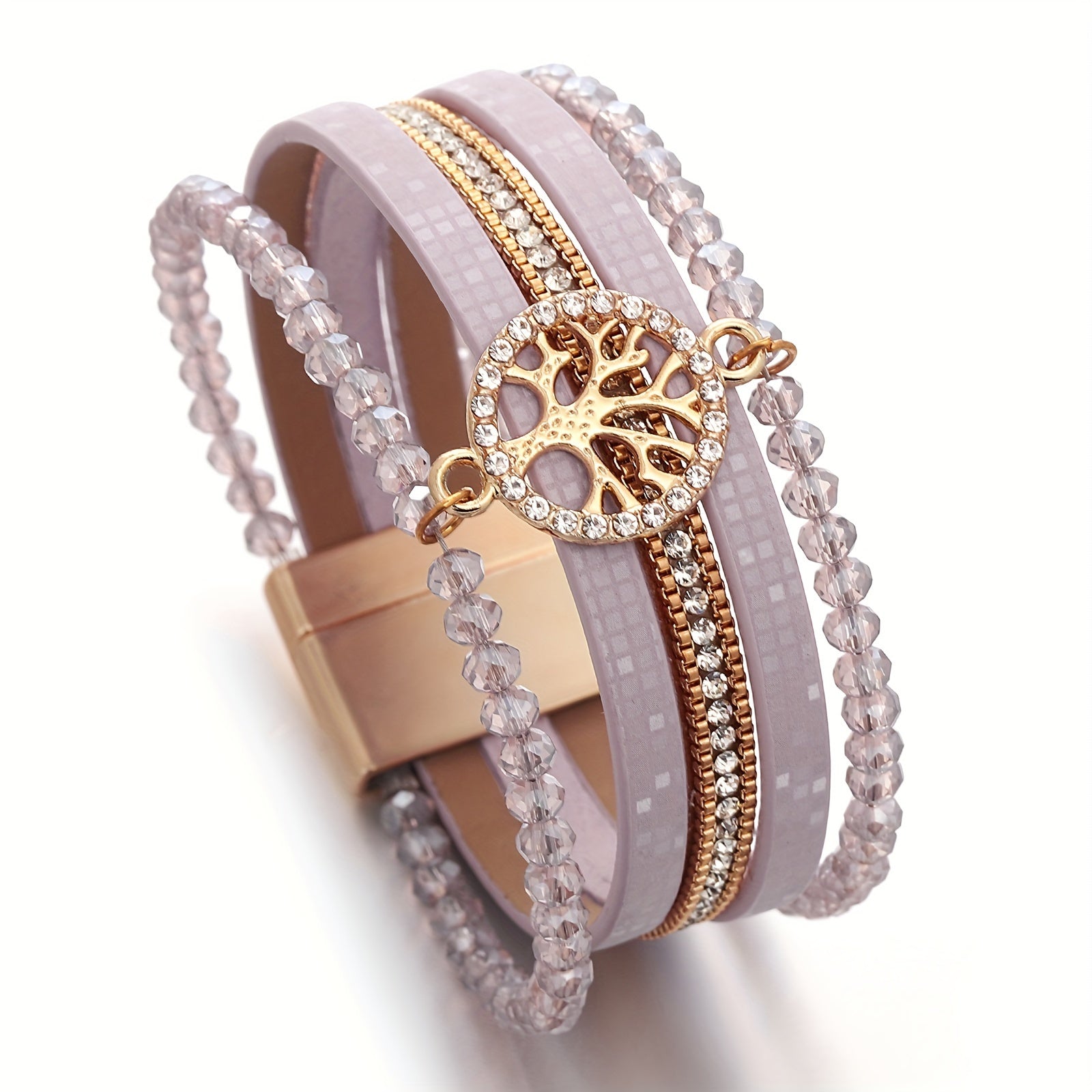 One Piece of Bohemian-Style Faux Leather Wrap Bracelets Featuring a Tree of Life Charm