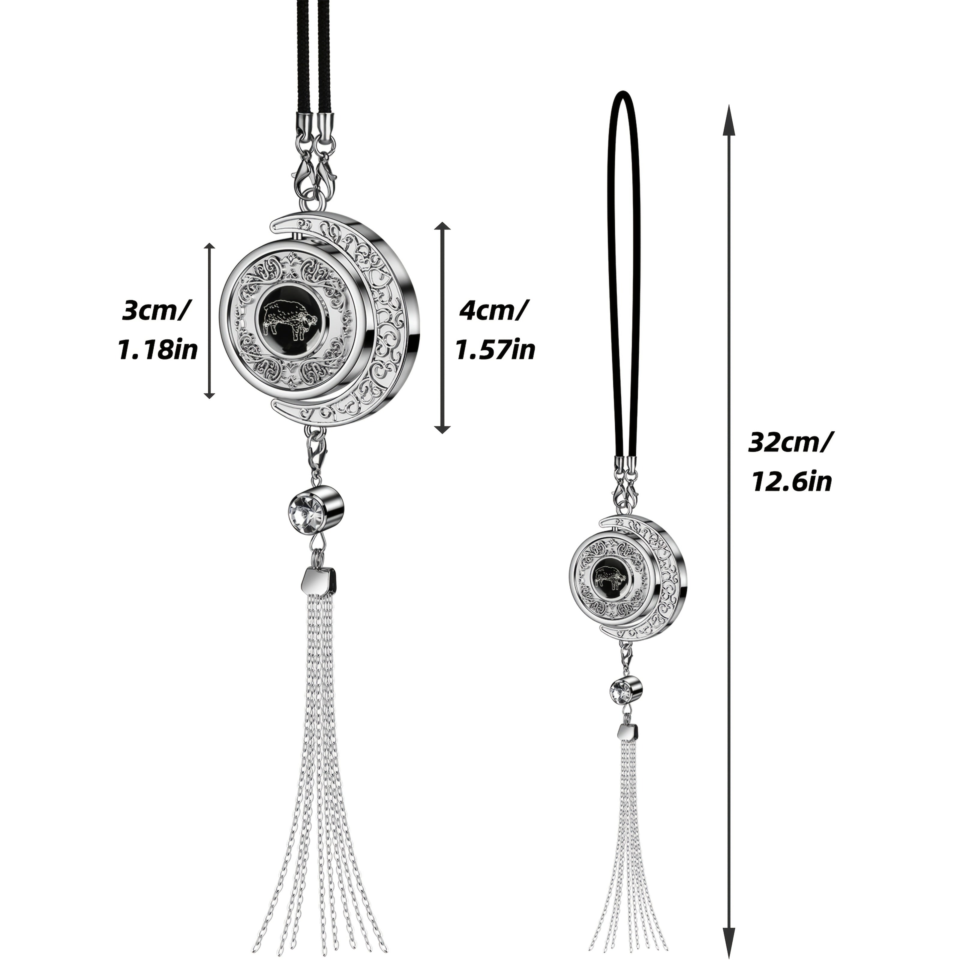 Elegant Crescent Moon Car Charm - Zodiac Series, Metal with Tassel & Bead Accents
