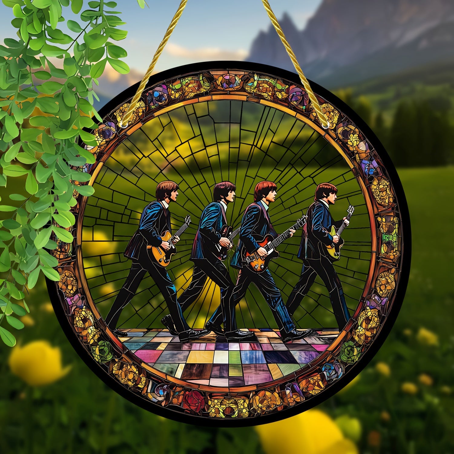 2D Flat, 2D Flat Display 8-Inch Acrylic Round Sun Catcher, Music Legend Stained Glass Style