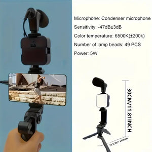Professional Selfie Stick Video Camera Stand Microphone Kit