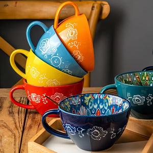 2pcs Bohemian Ceramic Mugs, 13.5oz Large Capacity