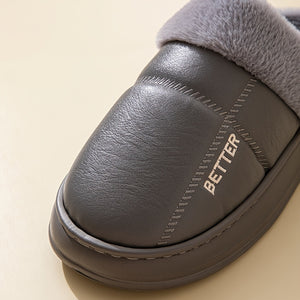 Men's Extra Large PU Slip-On Slippers with Plush Lining