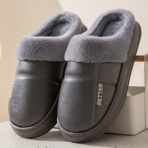 Men's Extra Large PU Slip-On Slippers with Plush Lining