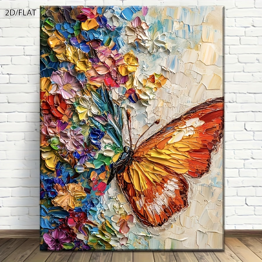 2D/FLAT Colorful Butterfly and Floral Flat High-Definition Print Modern Abstract Canvas