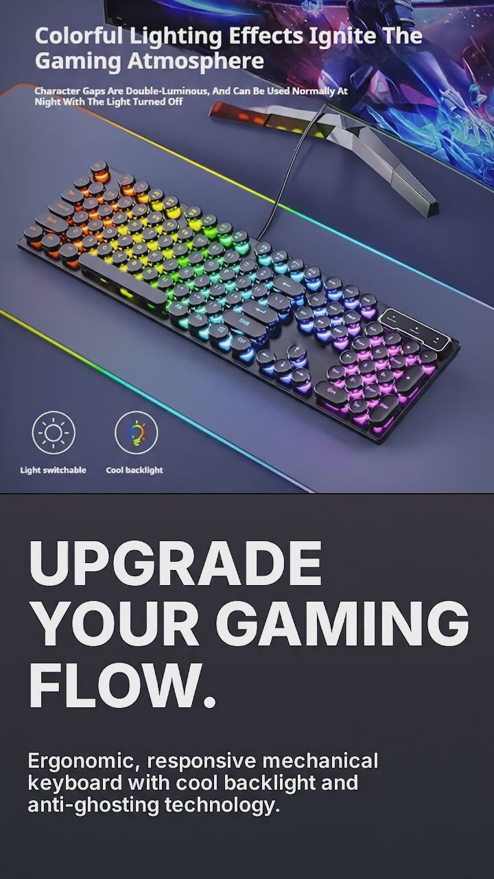 Hot Mechanical Keyboard - Wired Retro Round Key Keyboard External Keyboard And Mouse Office USB Keyboard